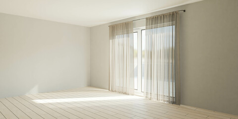 Empty Room With window and curtains - obrazy, fototapety, plakaty