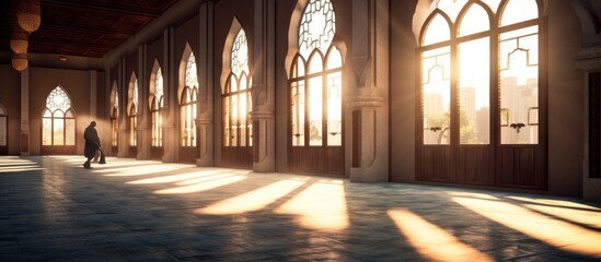 mosque in arabic with bright sunlight coming in from the window