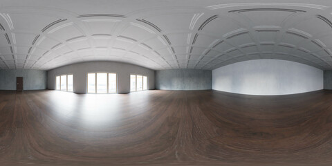 A Spacious Room with Wood Flooring and Ample Natural Light 360 panorama vr environment map 3D render illustration