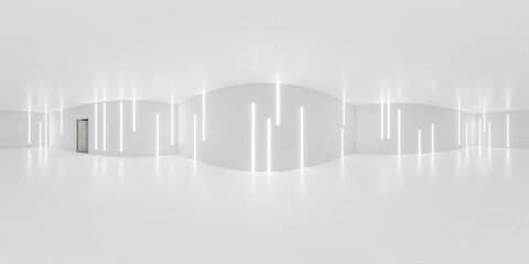A Minimalist White Room with a Door 360 panorama vr environment map 3D render illustration