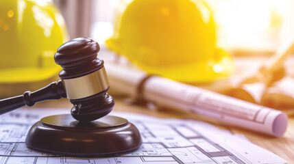 Workers Bill of Rights and Judge's Gavel, Worker Safety, Yellow hard safety helmet hat, business concept