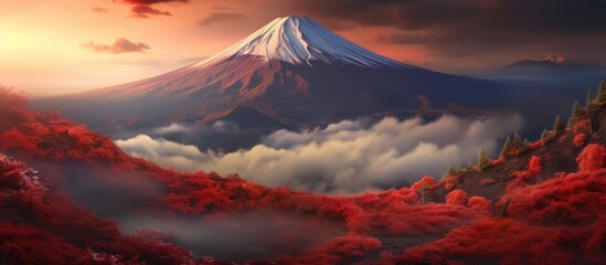 Mount Fuji with morning mist at sunrise