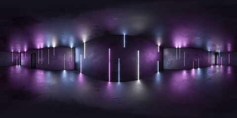 Dark Room With Purple Ceiling Light 360 panorama vr environment map 3D render illustration