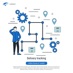 Delivery tracking, transportation control flat design style vector concept illustration
