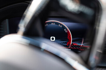 Digital screen hud engine dashboard in a sports modern car
