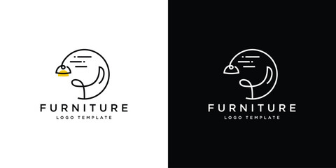Simple Minimalist Furniture Logo. Interior Sofa Chair Lamp with Modern Lineart Outline Style. Furnishing Logo Design Template. © oinbrand