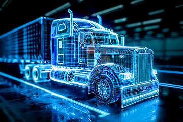 Neon outline truck. Illustration with holographic cargo truck vehicle