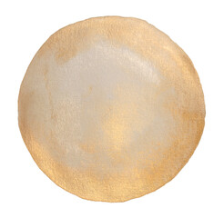 Nacre, gold, silver ink watercolor paper grain texture stain blot on white background.