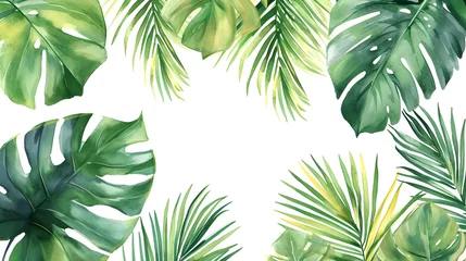 Fotobehang Watercolor painting vector, tropical plant clipart, detailed, stationery, white background © Yuri