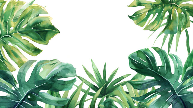 Watercolor painting tropical plant clipart, detailed, stationery, white background