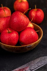 clean wet red apples , close-up