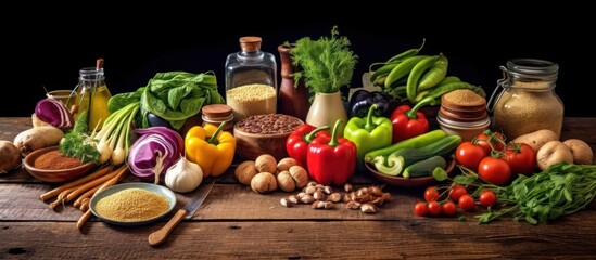 healthy food on rustic wooden background