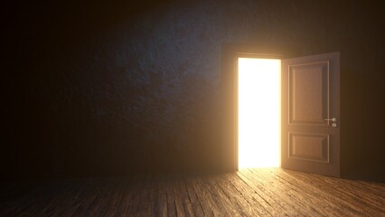 Light shines from door opening in dark room