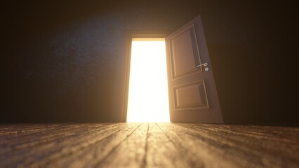 Light shines from door opening in dark room