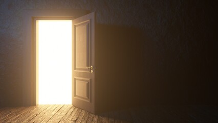Light shines from door opening in dark room