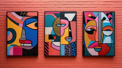 boho women abstract face illustration, wall frame decor idea, Generative Ai