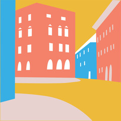  City street road skyscraper buildings view modern cityscape downtown billboard advertising horizontal flat vector illustration