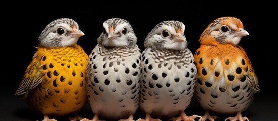 Newly hatched quail, with attractive dual coloring, typical japonica species.