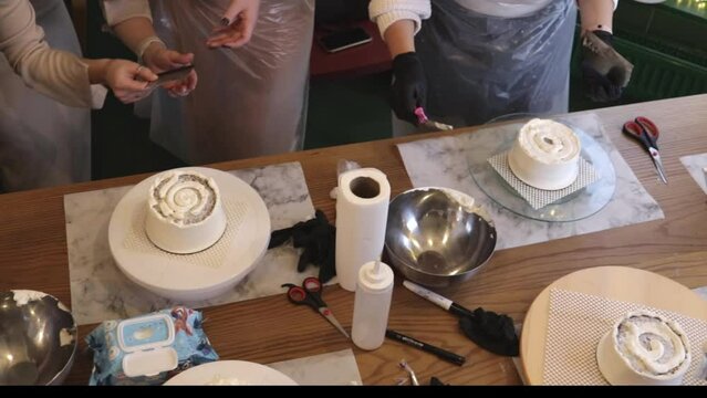 The Process Of Making Cakes In A Professional Kitchen, Top View