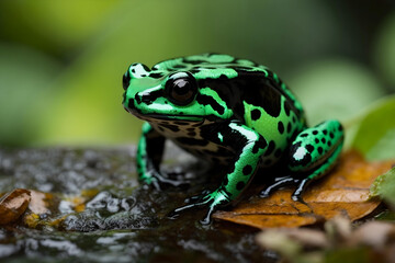 Naklejka premium Vibrant Green and Black Poison Dart Frog