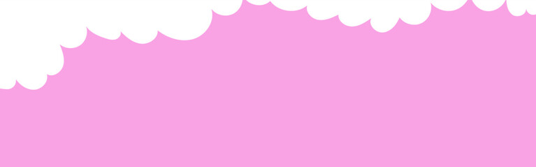 Clouds corner wide bordering. Painted white clouds on pink background. Simple vector illustration