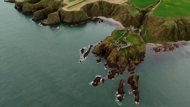 Dunnotar castle ruins in Scotland Aerial view