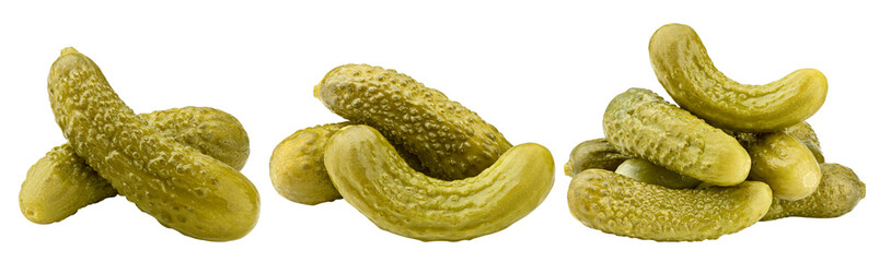 marinated pickled cucumbers isolated on white background, clipping path, full depth of field