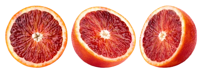 Fotobehang red blood orange slice, isolated on white background, clipping path, full depth of field © grey