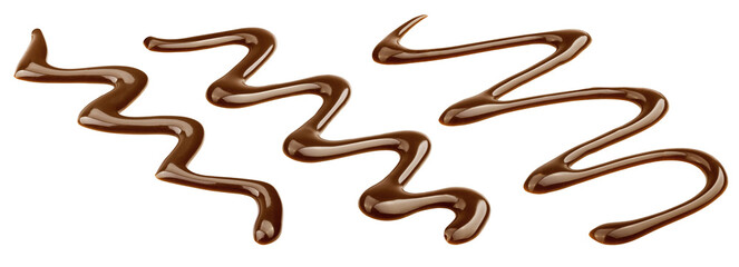 Liquid chocolate syrup isolated on white background, full depth of field