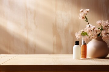 Empty table with beauty products, ideal template
