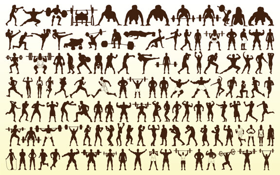 Bodybuilder or fitness gym silhouettes vector Collection