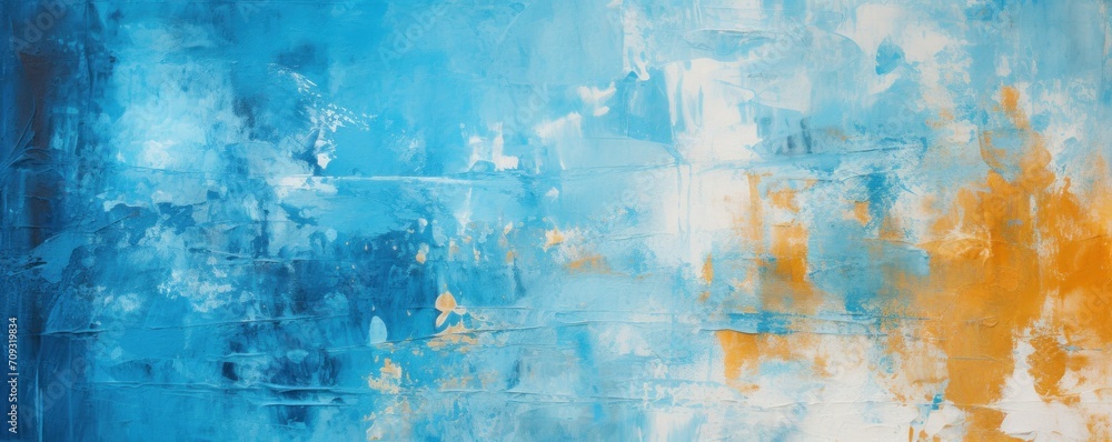 Poster abstract background on canvas in blue tones with gold elements, texture of paint strokes made in dif