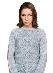 Young caucasian girl wearing casual clothes skeptic and nervous, frowning upset because of problem....