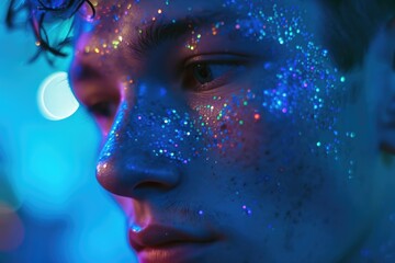 AI generated illustration of a stylish man with a subtle dusting of glitter on his face