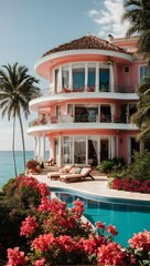 a wonderful home on the island, seaside villa, pool, luxury, and opulence -Ai generator	
