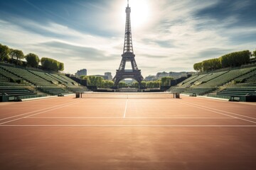 Athletics track in front of Eiffel Tower on olympic games 2024 stadium
