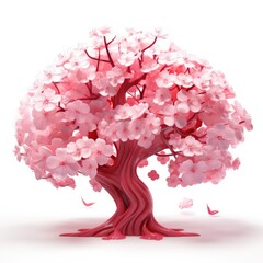 the blossoming cherry tree 3d cute modern illustration on white background