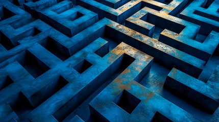 intricate blue maze with a textured surface, creating a sense of complexity and challenge.