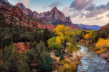 Sunrise on the Virgin River Watchman View, Zion National Park, Utah