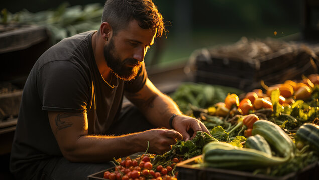 ded farmer work with, process harvest, vegetables, nuts