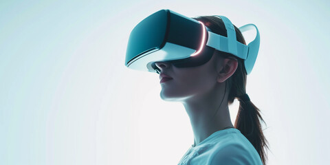 ヘッドマウントディスプレイを装着する女性