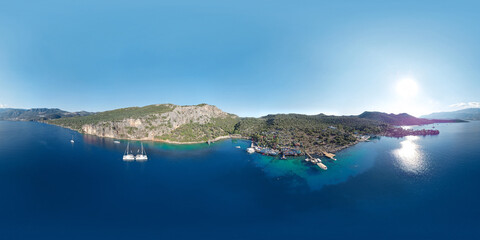 Panoramic view of the bay at the ancient Lycian city of Saba near the modern city of Kas in Antalya...