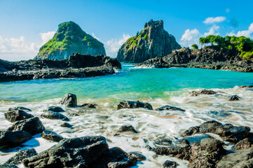 The best-known rock formation in the Fernando de Noronha Archipelago called Morro Dois Irmãos and...