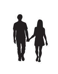 Silhouettes of Romantic Couple. Man and Woman Happy Together. Male and Female Figure. Romantic and Love Concept. Happy Valentines Day Illustration. Vector.