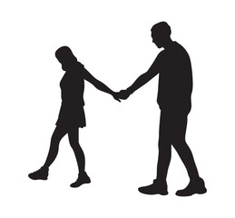 Silhouettes of Romantic Couple. Man and Woman Happy Together. Male and Female Figure. Romantic and Love Concept. Happy Valentines Day Illustration. Vector.