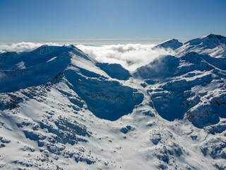 Fototapeta premium Winter view of Pirin Mountain near Polezhan and Bezbog Peaks, Bulgaria