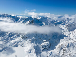 Fototapeta na wymiar Winter view of Pirin Mountain near Polezhan and Bezbog Peaks, Bulgaria