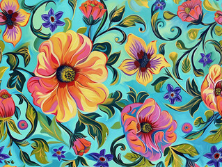 Fototapeta na wymiar Beautiful Timeless Classic Victorian style Poetic and Hand Painted Retro Fine Art canvas for wallpaper and background with Colorful Peacocks, birds, Flowers and plants, Nature-inspired and floral