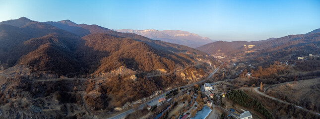 The nature of Armenia. Mountain ranges and highways.  The surroundings of the tourist city of...