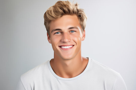 A photo portrait of a beautiful blond man over 15 years old